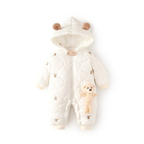 Baby cotton-padded outdoor clothes, baby clip-on, one-piece clothes, autumn and winter thickened climbing clothes, children hooded windproof cotton coat