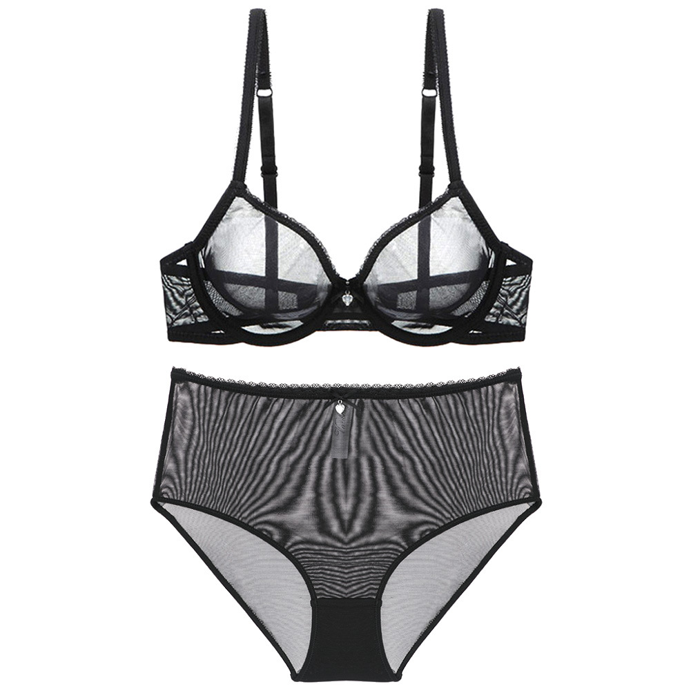 Varsbaby sexy temptation mesh ultra-thin see-through bra set high waist mesh panties