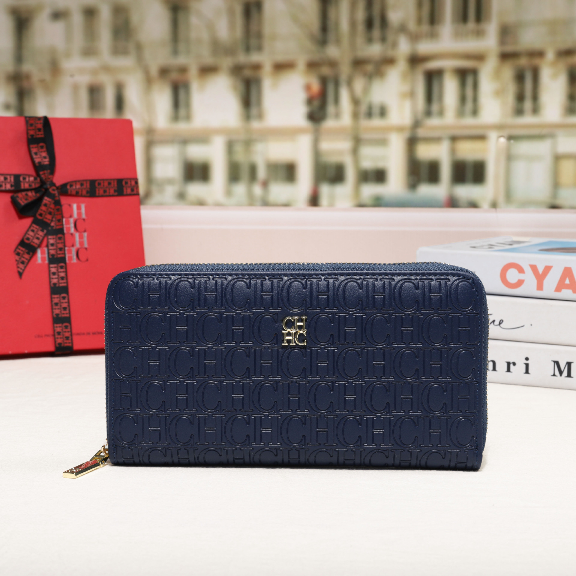 CHHC nuevo bolso 2025 moda femenina billetera con cremallera clásica textura real bolso largo unisex