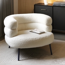 BOBO羊羔绒卧室阳台休闲躺椅小户型简约化妆椅现代白色单人沙发百