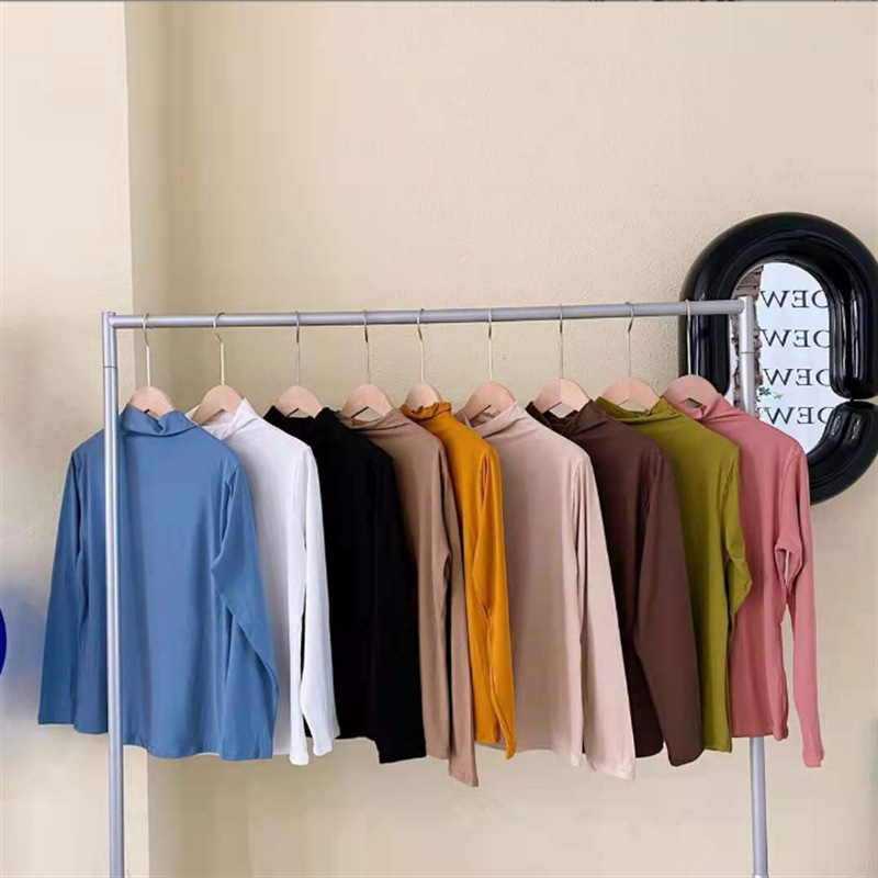 2023 Autumn/Winter New Nine-Color Semi-High Neck Mask Base Shirt Modal Skin-Friendly High Elastic Slim Fit Long-Sleeved Women's Top