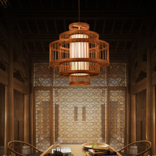 Bamboo woven bamboo art chandelier creative antique Japanese style retro Zen style teahouse hotel restaurant box bed and breakfast chandelier