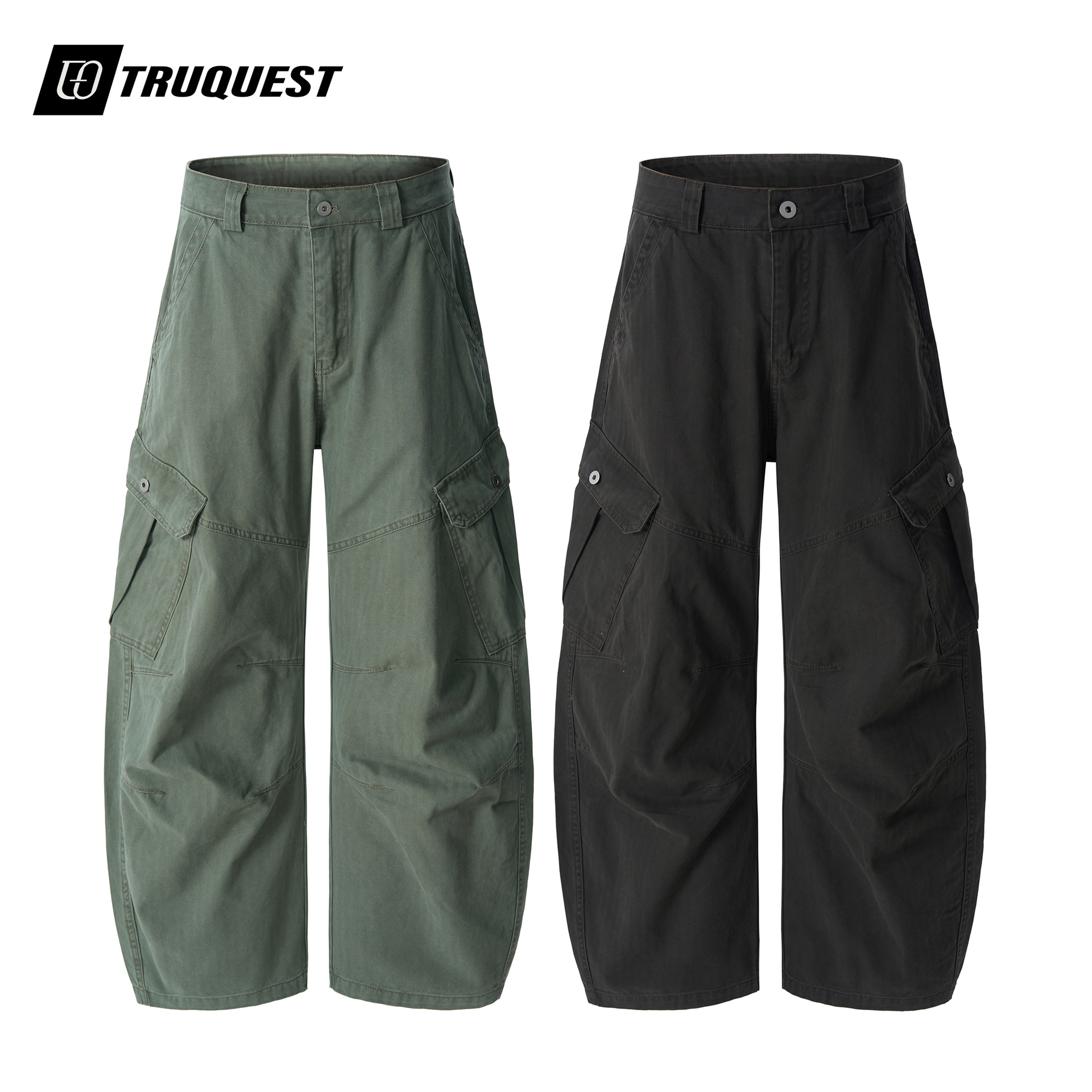 Truquest American Retro Deconstructed Design Cargo Pants Men's Loose Silhouette Multi-Flap Pocket Pants Scimitar Casual Pants