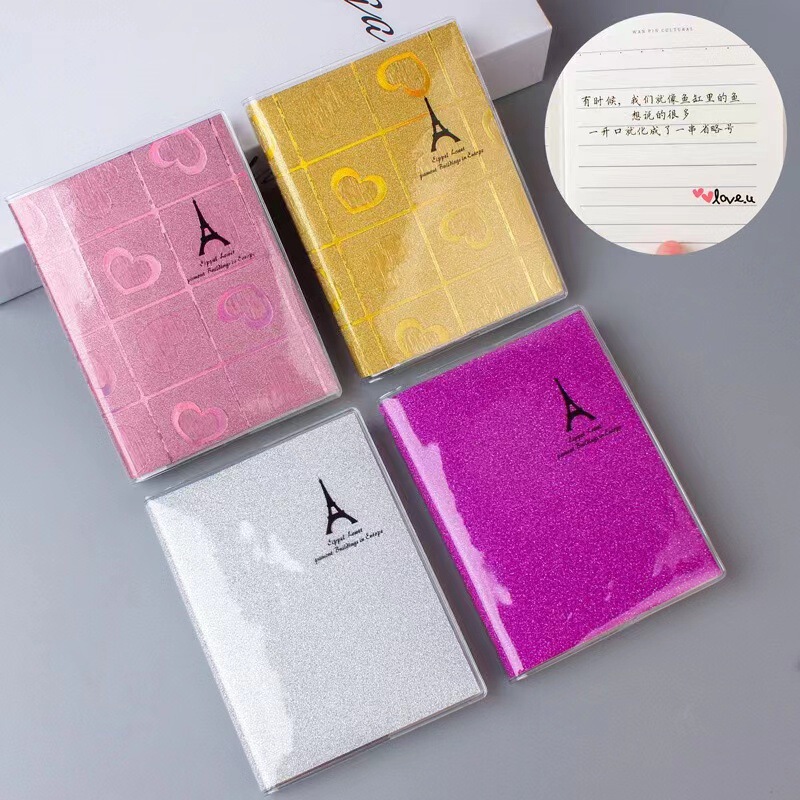 Notebook with Shiny Pink Leather Cover, Plastic Cover Notebook, Dollar Store Notebook, 100K Small Gold-Stamped Accounting and Note-Taking Notebook