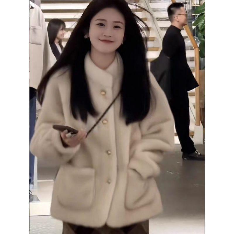 杏色兔貂顺毛面料加厚保暖外套女秋冬款爆款小个子高级感短款上衣