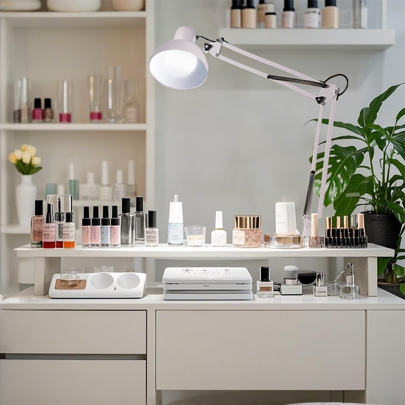 Lámpara de escritorio simple americana para proteger los ojos para aprender manicuría dormitorio universitario plegable cabecera lámpara de escritorio blanca