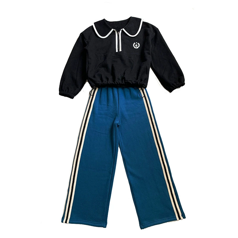 Demi-season short sweatshirt for leisure with zipper, uniform, trousers, sticker, set, for teenagers, family style