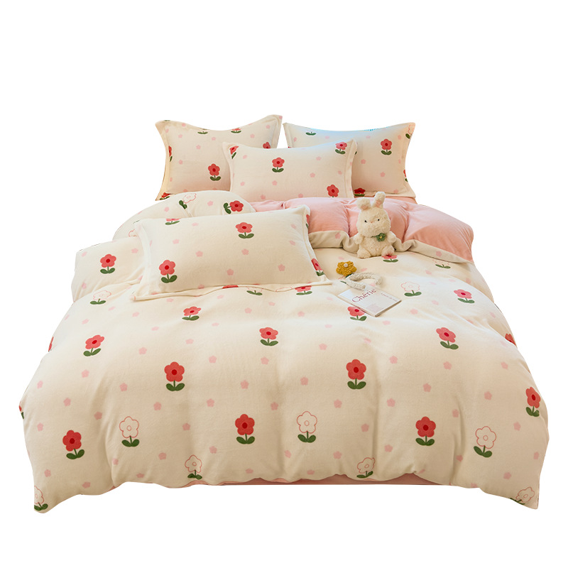 2026 nuevo invierno engrosado leche de lana de coral sábanas de lana de cama cubierta ropa de cama de dormitorio de tres piezas