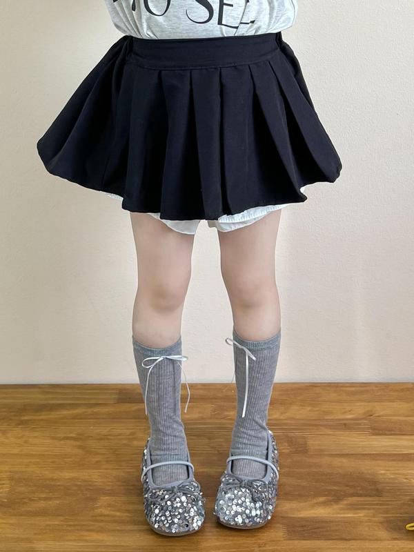 女の子の夏の甘いスタイルのルーズリボン半袖Tシャツ+黒のプリーツスカート露出安全キュロット単発|undefined