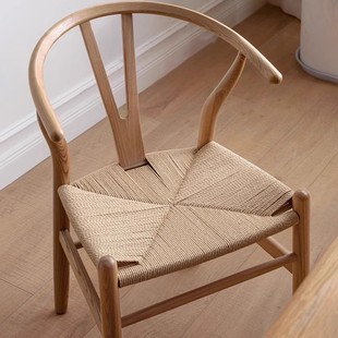 Original Solid Wood Y Dining Chair Leisure Balcony Armrest Small Household Chinese Style Rope Rattan Weaving Tea Drinking Low Desk Chair