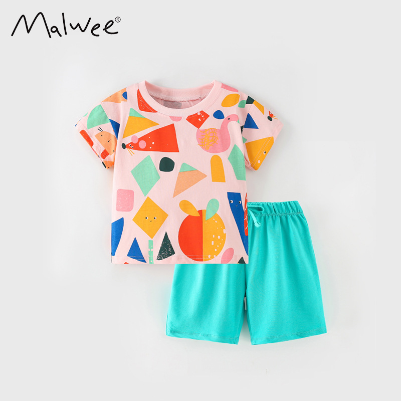 Malwee traje de niñas verano nuevos pantalones elásticos de manga corta casuales para niños europeos y americanos traje de dos piezas para niños