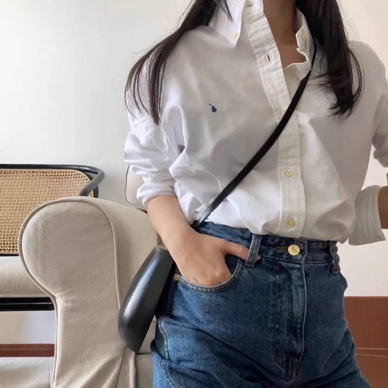 Rl Early Autumn New Raff Men's and Women's Same Style Retro Old Money Style Pony Logo Loose Long-Sleeved Shirt Casual Oxford Shirt