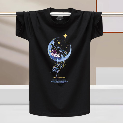 Men's loose-fitting short-sleeve T-shirt for leisure, summer, large size, elastic youth half-sleeve men's clothing