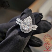 跨境3克拉水滴莫桑石戒指银镀金欧美叠戴婚戒女engagement ring‌