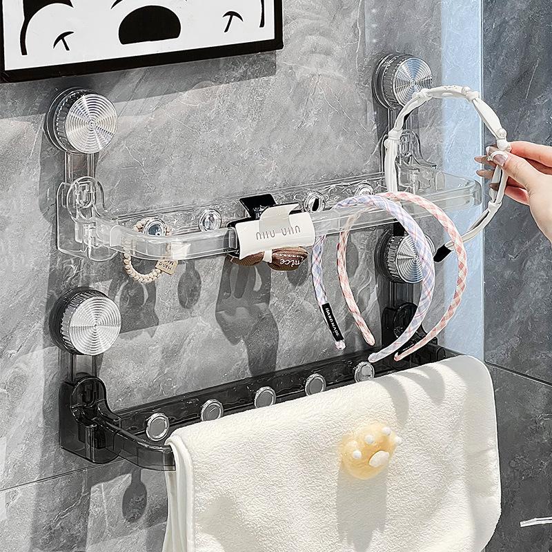 Foldable Suction Cup Towel Rack, No-Drill Bathroom Toilet Hair Accessory Miscellaneous Bath Towel Storage Rack, Wall-Mounted