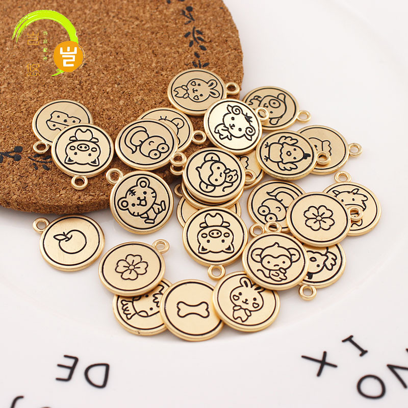 Chinese style double-sided twelve Zodiac DIY homemade jewelry accessories earrings pendant homemade pendant material alloy