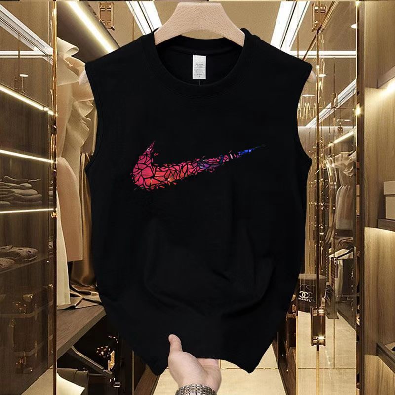 Heavy Cotton Sleeveless Wide Shoulder Vest Men's Summer Fashion Brand Fitness Sports T-shirt Loose Trendy Round Neck Top Heavy Cotton Sleeveless Wide Shoulder Vest Men's Summer Fashion Brand Fitness Sports T-shirt Loose Trendy Round Neck Top