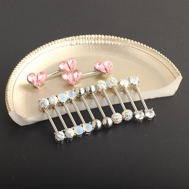 Titanium Steel Zircon Heart Breast Ring Set Stainless Steel Diamond Nail Chest Piercing Jewelry detail image 13