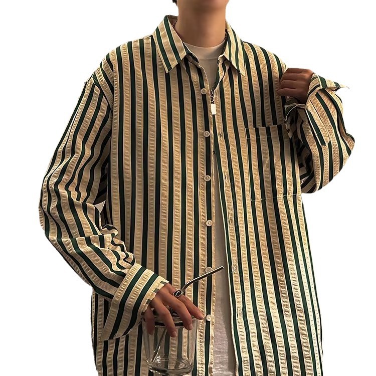 Moda estándar masculino literario temperamento diario moda de primavera moda juvenil tendencia de camisa de manga larga de moda perezosa