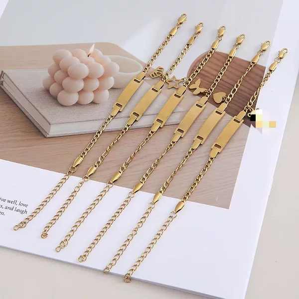 European and American Cross-Border Popular Stainless Steel Blank Curved Plate Adjustable and Engraving Bracelet Vacuum Plated 18K Gold Wholesale