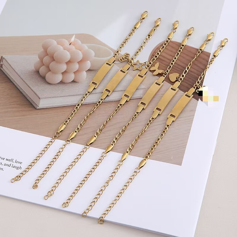European and American Cross-Border Popular Stainless Steel Blank Curved Plate Adjustable and Engraving Bracelet Vacuum Plated 18K Gold Wholesale