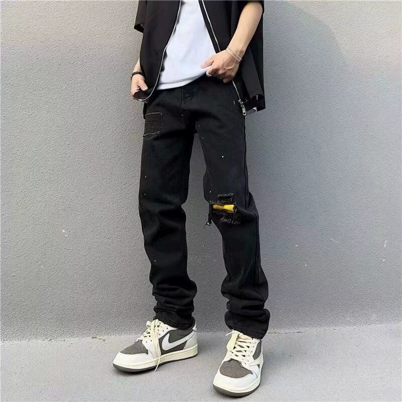 Американские ретро вымытые джинсы с чернильными отверстиями