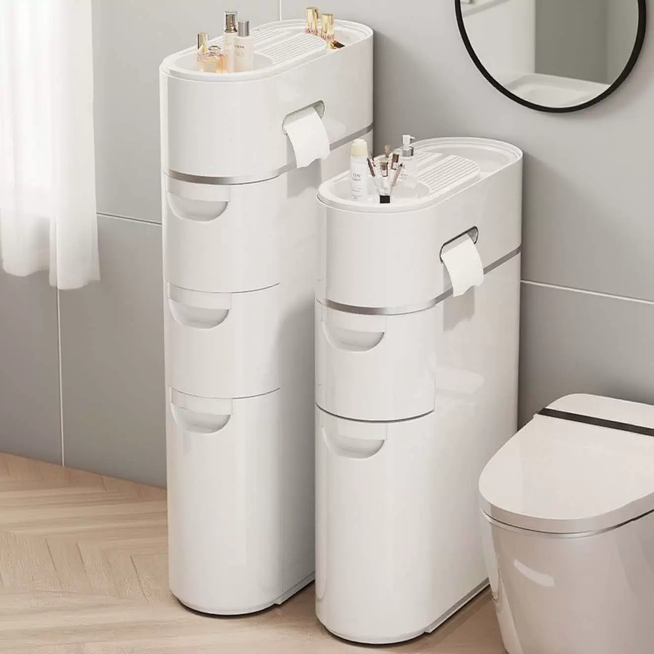 跨境专供浴室夹缝收纳架卫生间储物神器卧室免安装窄缝落地收纳柜