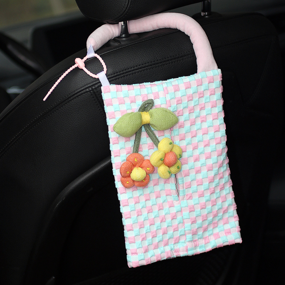 Caja de toallas creativa para automóviles tela de alta calidad para automóviles colgantes para automóviles caja de extracción de papel para automóviles bolsa colgante para chicas image 10