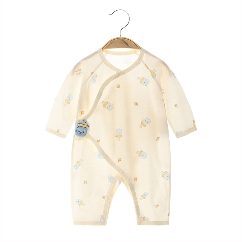Summer Newborn Jumpsuit Baby Pure Cotton Thin Boneless Clothes Long-Sleeved Baby Summer Air-Conditioned Clothes