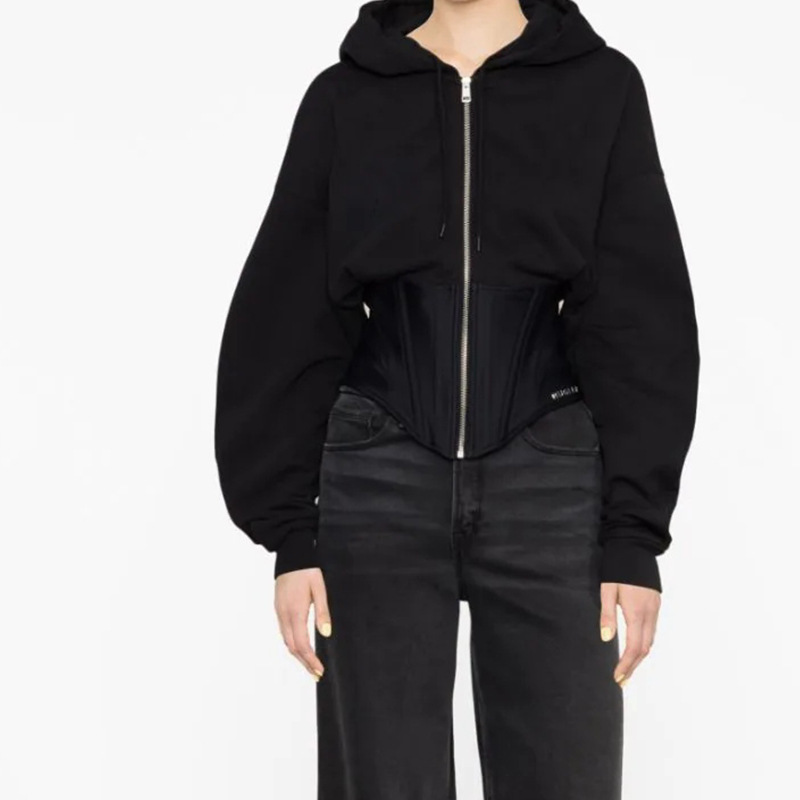 Muller Light luxury high-end women's short corset asymmetric hem drawstring hooded sweater