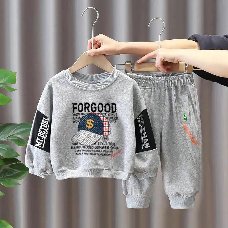 2022 Frühling und Herbst Neue lässige Kleidung mit Ärmeln für Jungen Mode Oberbekleidung Lange Hosen Zweiteiliges Set_voghion.com