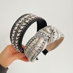 Cross-border new product high top wide edge tied hairband European and American temperament high-end feeling woven hairband 2024 hair accessory wholesale