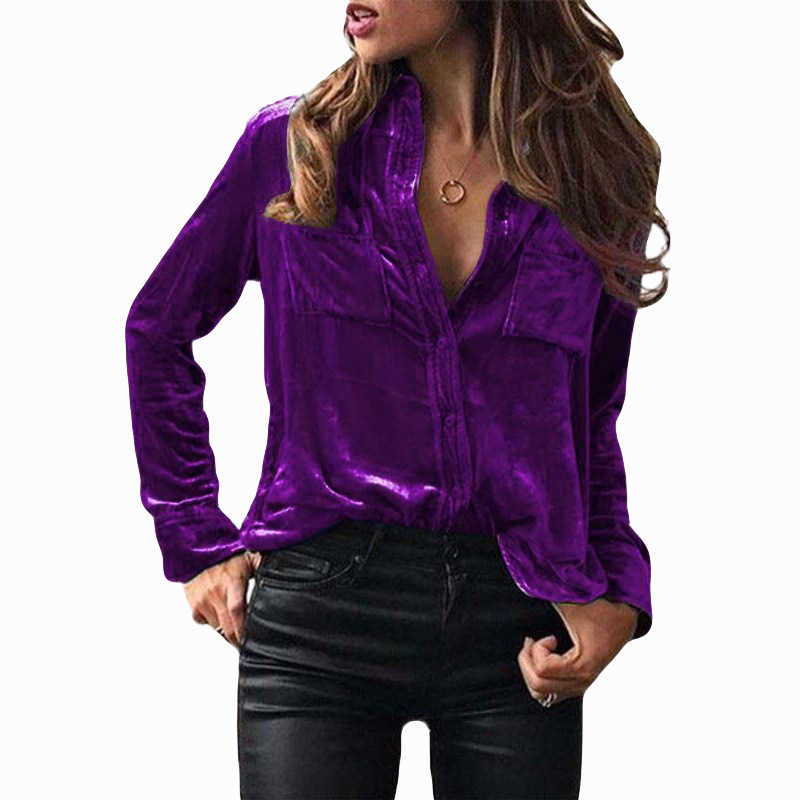 Fashion Solid Color Polyester Shirt Collar Long Sleeve Regular Sleeve Patchwork Blouse
