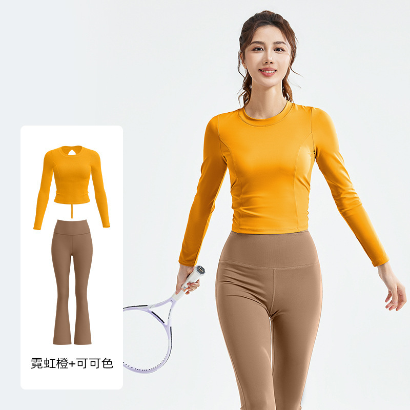 Juyi Tang nuevo conjunto de yoga para mujeres cuerdas de tirón de manga larga boquilla de entrenamiento para correr conjunto de fitness