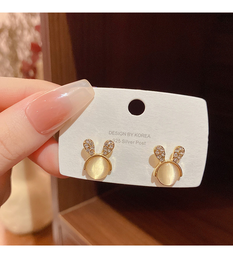 1 Pair Sweet Bunny Ears Alloy Diamond Women's Ear Studs display picture 1