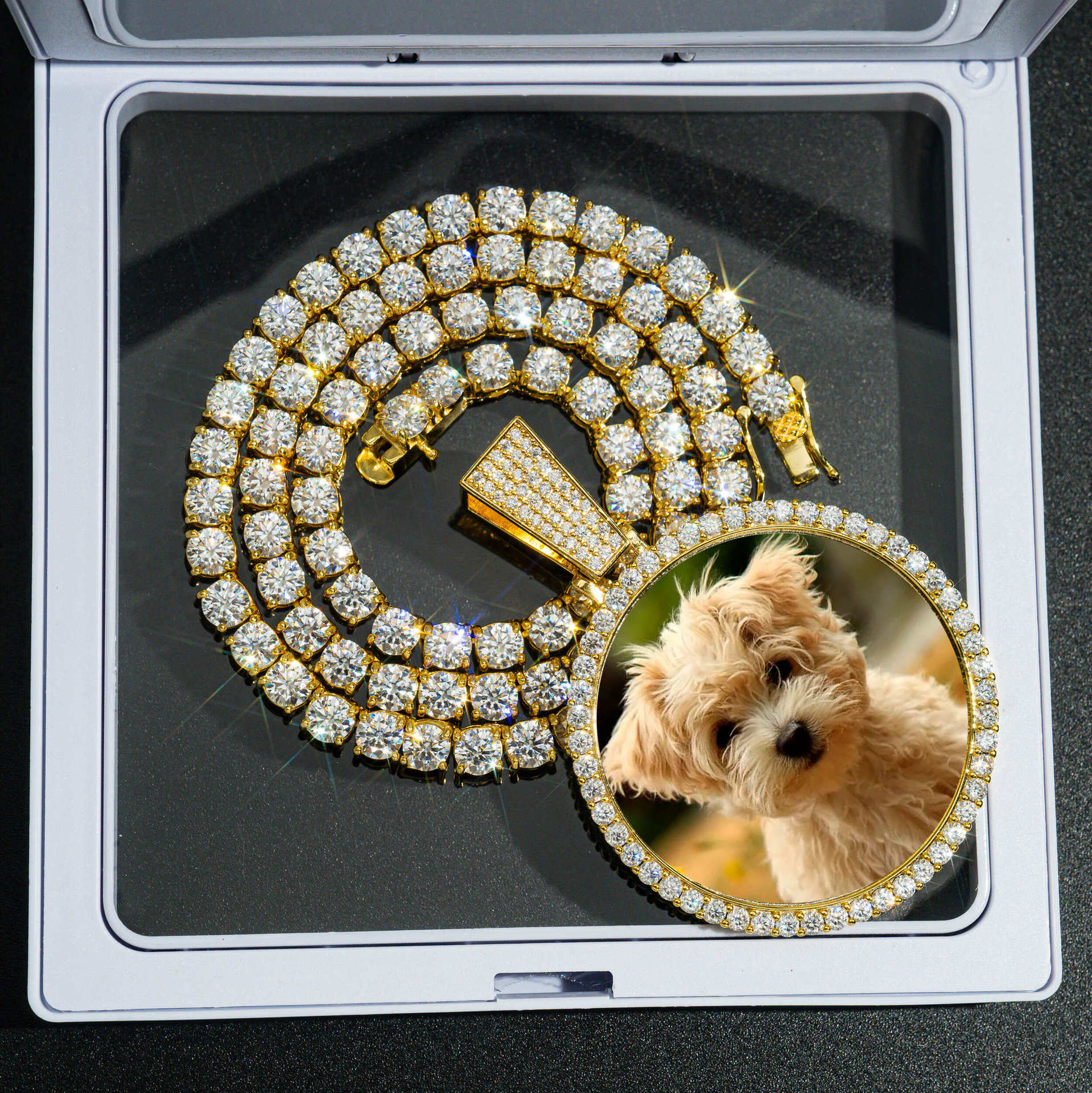 국경 간 유럽과 미국의 DIY 성격 컬렉션 대형 라운드 사진 프레임 실버 925 MOISSANITE 디자인 펜던트 성격 목걸이