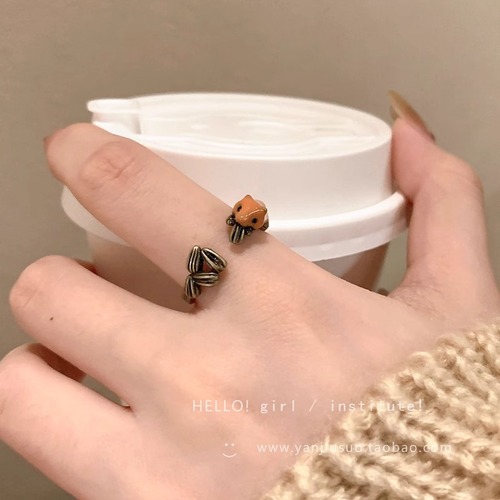 Childlike and cute little squirrel open ring female niche design index finger ring weird tail ring trend