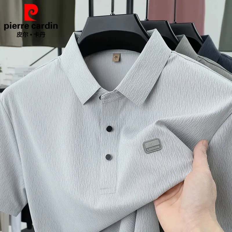 Pilkadan Летний новый мужской ледяной шелк без следов с короткими рукавами рубашка поло модный лацканный папа с наполовину рукавом топ