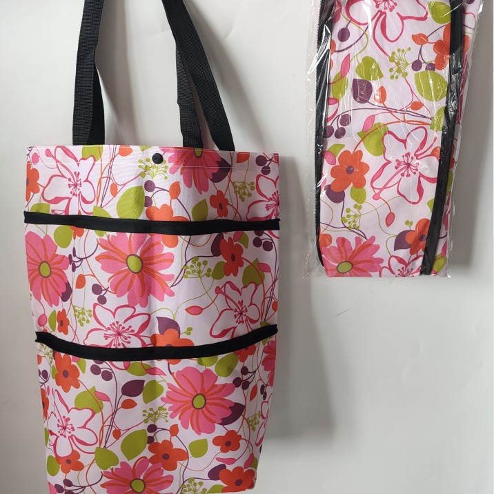 Venta al por mayor bolsa de compras plegable de poliéster carrito de compras portátil supermercado remolcador bolsa rueda bolsa supermercado bolsa