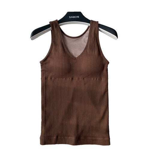 Women's V-neck padded warm vest with thermal lining, suitable for autumn and winter, warm innerwear, double-layer base shirt top with thermal properties