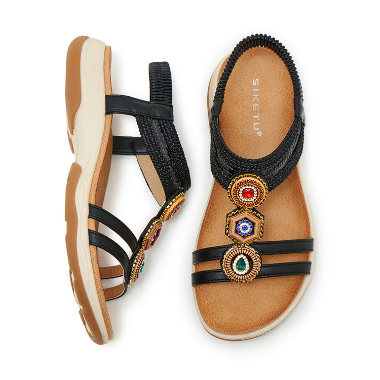 Sandal nữ đế xuồng platform phối đá màu cổ điển phong cách Amazon — màu nâu, Champagne màu, màu đen chi tiết 34
