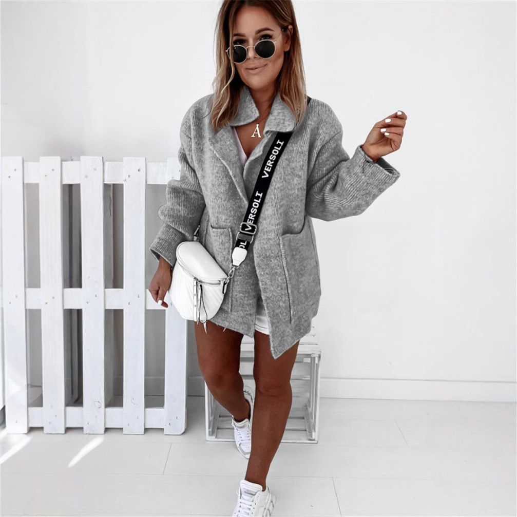 Suéter Cárdigan de Punto Holgado con Cuello de Traje y Bolsillos Grandes, Estilo Urbano Europeo y Americano, Novedad 2025, Chaqueta para Mujer, Venta Transfronteriza en Amazon