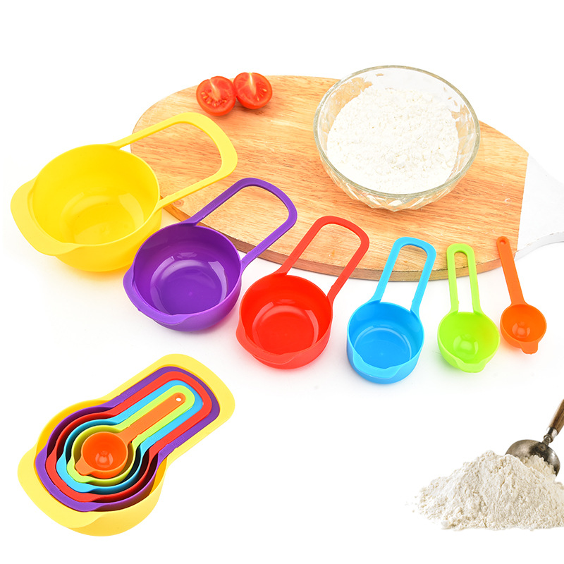 Rainbow measuring cup and spoon set, 6-piece plastic flour measuring spoon set, creative graduated measuring spoon set, baking kitchen utensils
