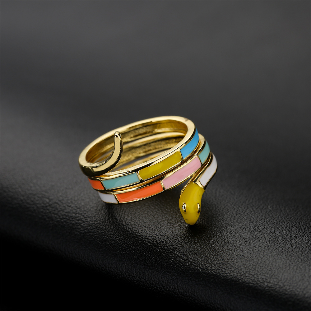 European And American Hot Sale Fashion Color Dripping Oil Ring Copper Plated Gold Open Design Ring display picture 3