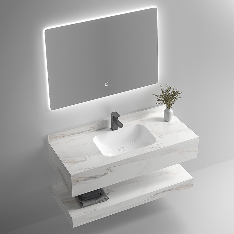 Customized Seamless Slate Bathroom Cabinet Combination Hotel Engineering Bathroom Cabinet Wall-Mounted Bathroom Wall-Mounted Wash Basin