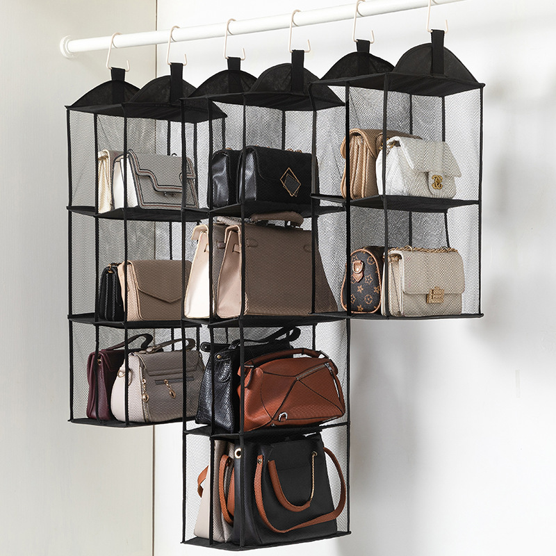 Double-Row Bag Hanging Storage Organizer Dustproof Hanging Bag Storage Artifact Wardrobe Layered Hanging Rack