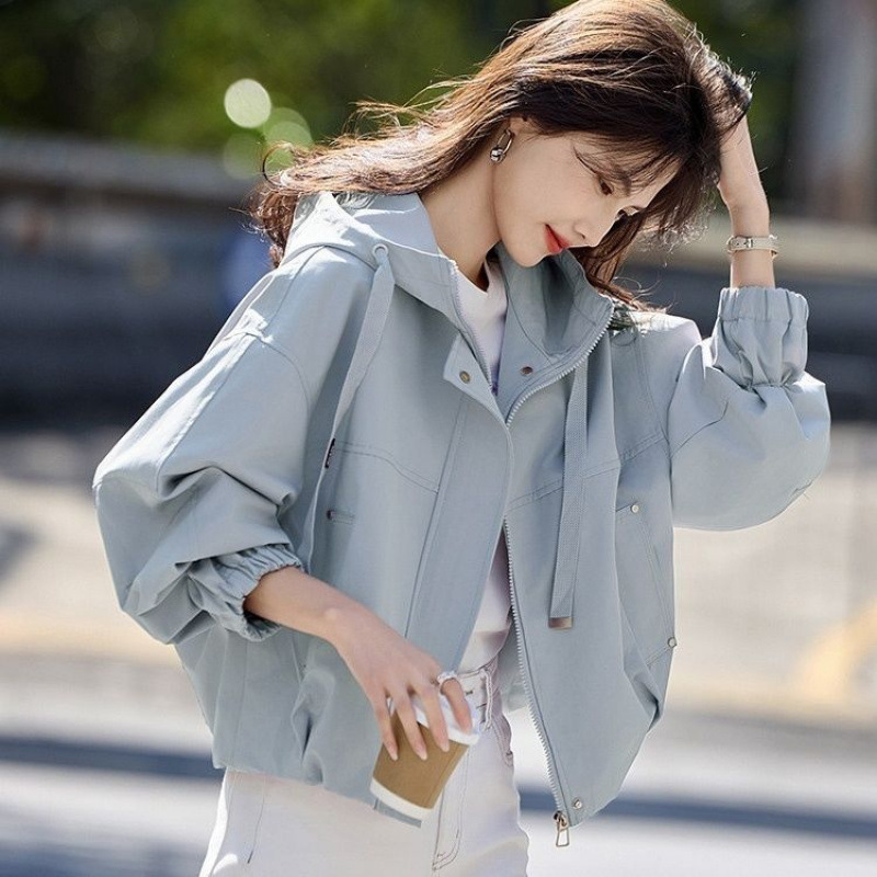 女性用ショートフード付き通勤ジャケット、春と秋の新しいスタイル、小柄な人向けのゆったりとしたカジュアルジャケットトップ|undefined
