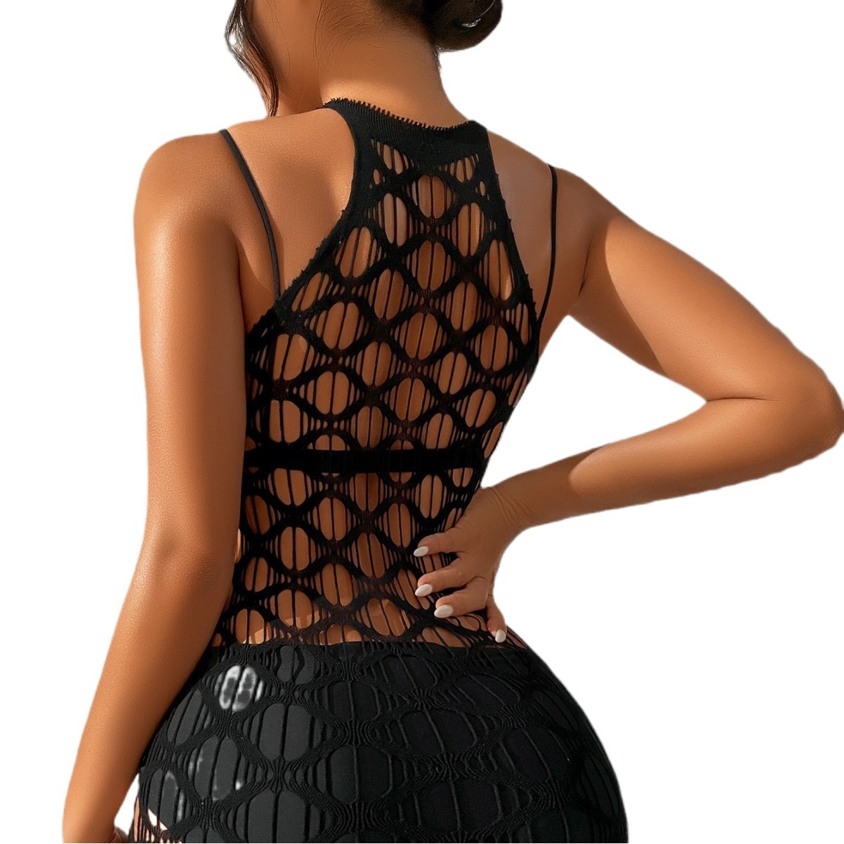 Lencería sexy Benqian con cuello halter, ajustada, para discoteca, mono, falda ajustada, malla, con aberturas, uniforme sexy y tentador YD86
