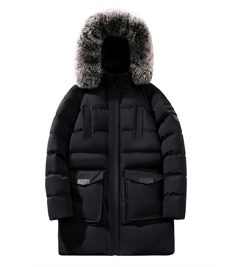 Große, mit Baumwolle gefütterte Jacke für Herren mit abnehmbarer Kapuze und großem Pelzkragen._voghion.com