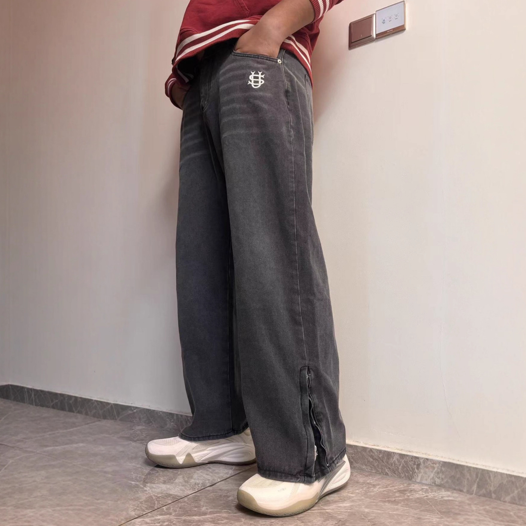 Men's Clothing European And American Men's Retro Washed Embroidered Straight Jeans_voghion.com